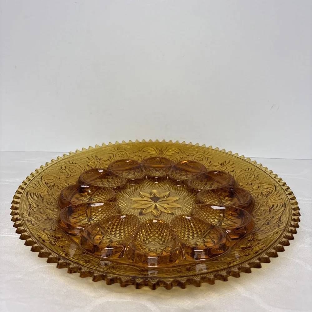 Indiana Glass Co Tiara Golden Amber Sandwich-Deviled Egg Plate Platter Tray 12